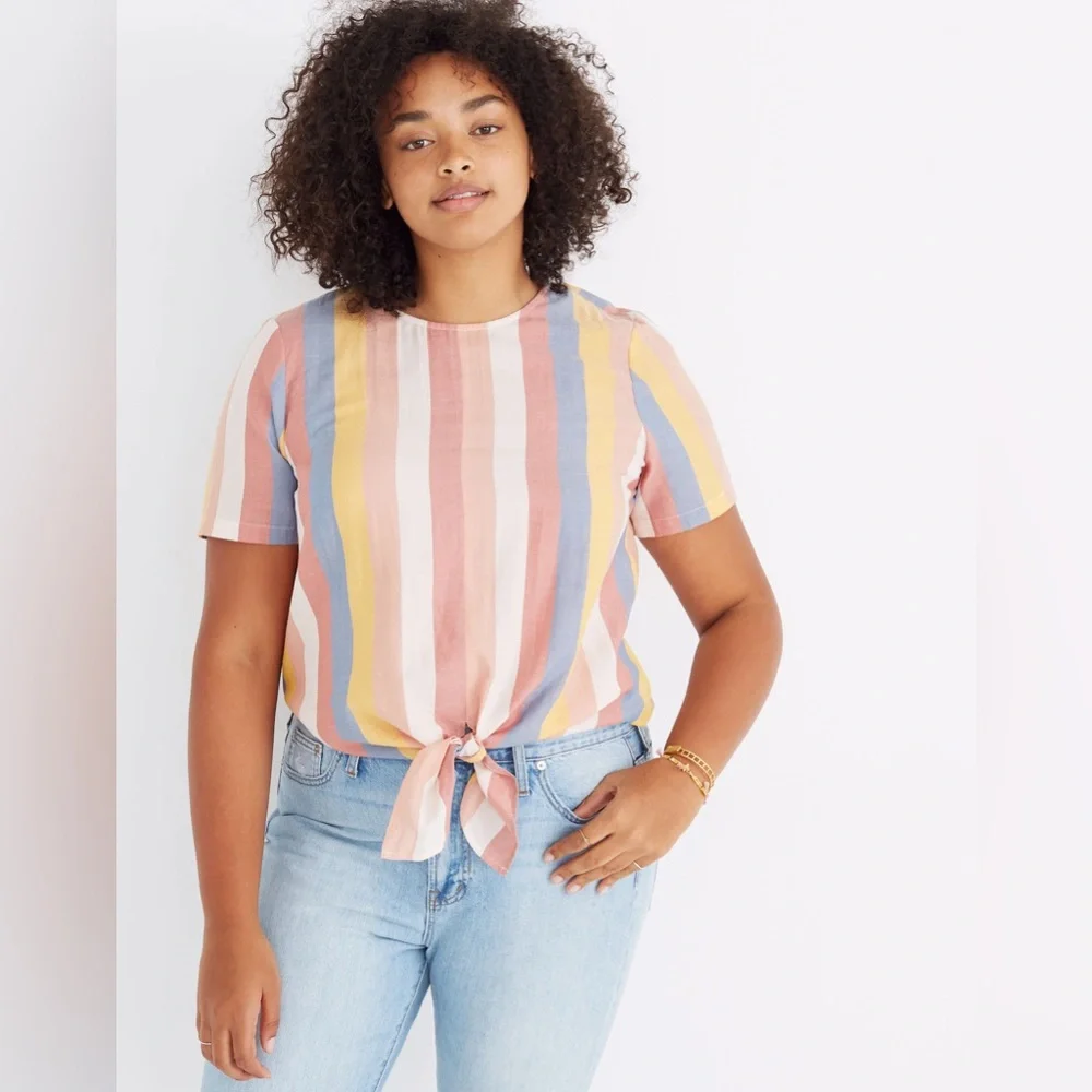 Madewell Button - Back Tie Tee In Sherbet Stripe - Picture 1 of 14